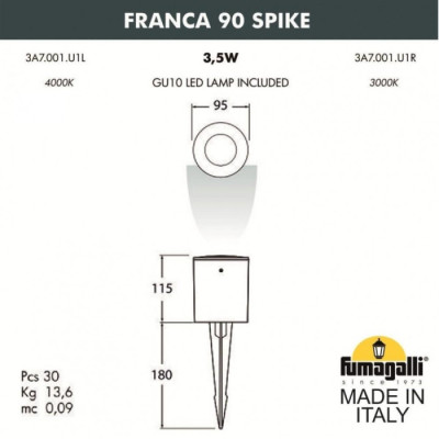Грунтовый светильник Franca 90 3A7.001.000.LXU1L